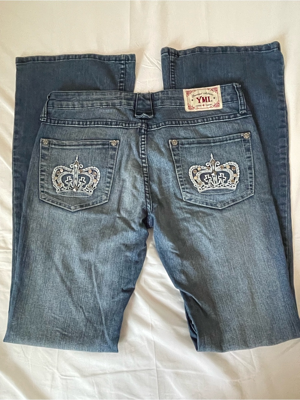 YMI Bootcut Jeans Womens 7 Blue Low Rise Embroidered embellished Y2K